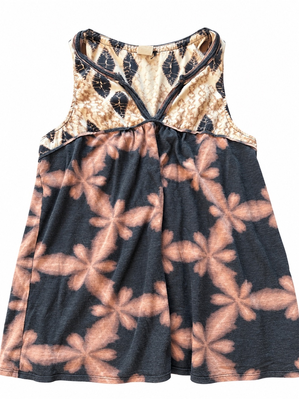 Boho Tie-Dye Racerback Tank Top in Black and Peach